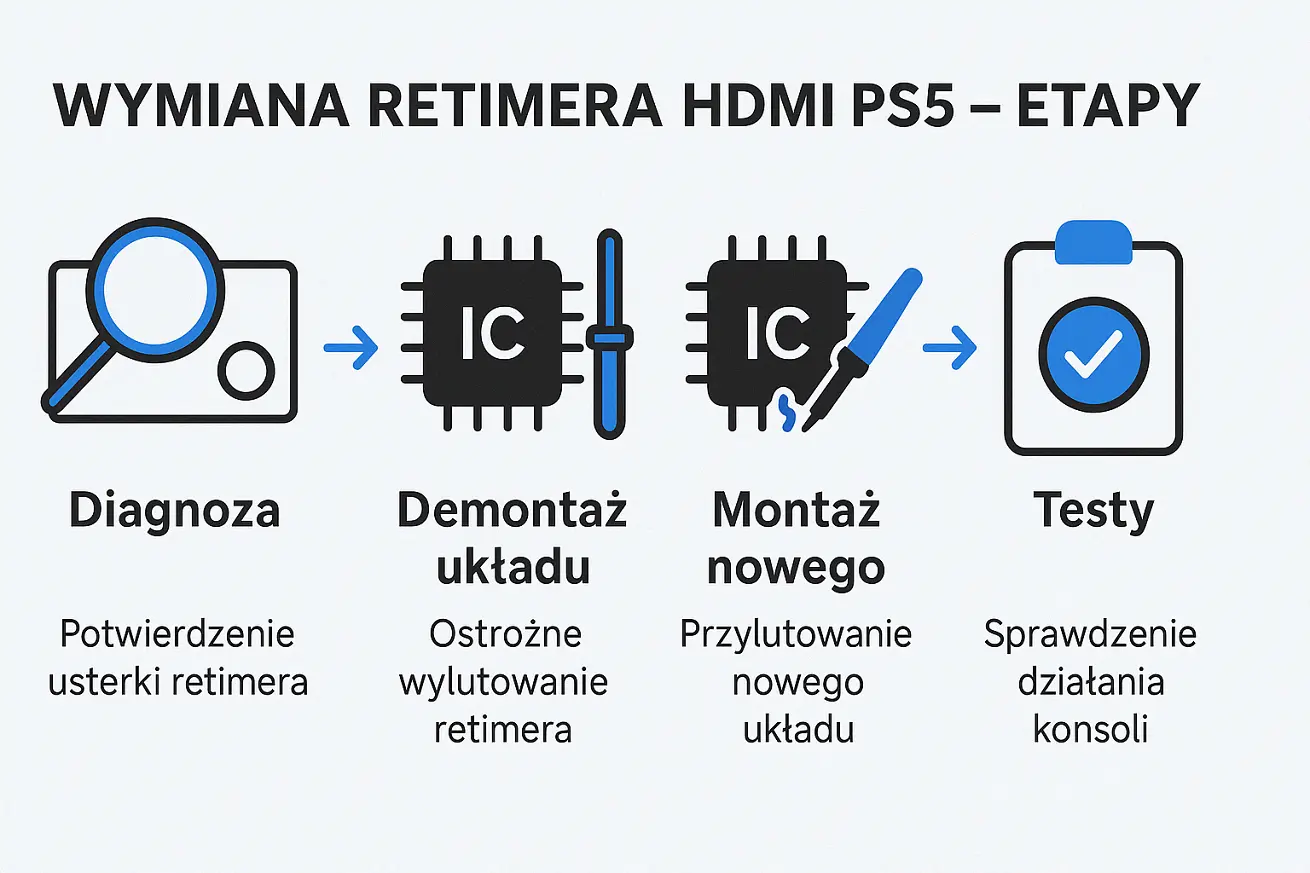 Wymiana retimera HDMI PS5- etapy Wymiana retimera HDMI - etapy