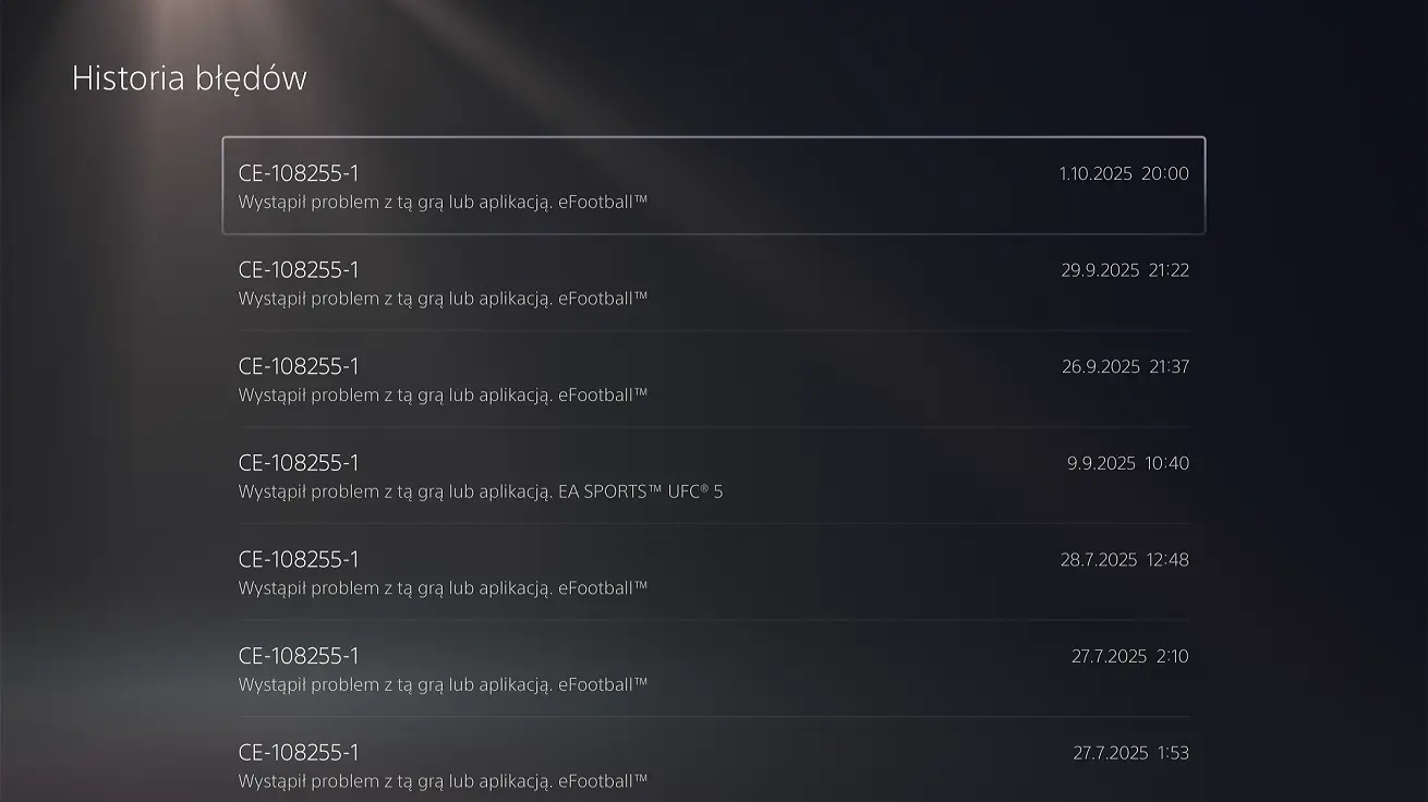 PS5 błąd CE-100045-0 historia błędów PS5 błąd CE-100045-0 historia błędów lista