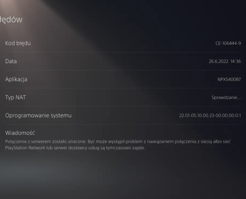 PS5 błąd CE-100045-0 połączenie z serwerem utracone siec