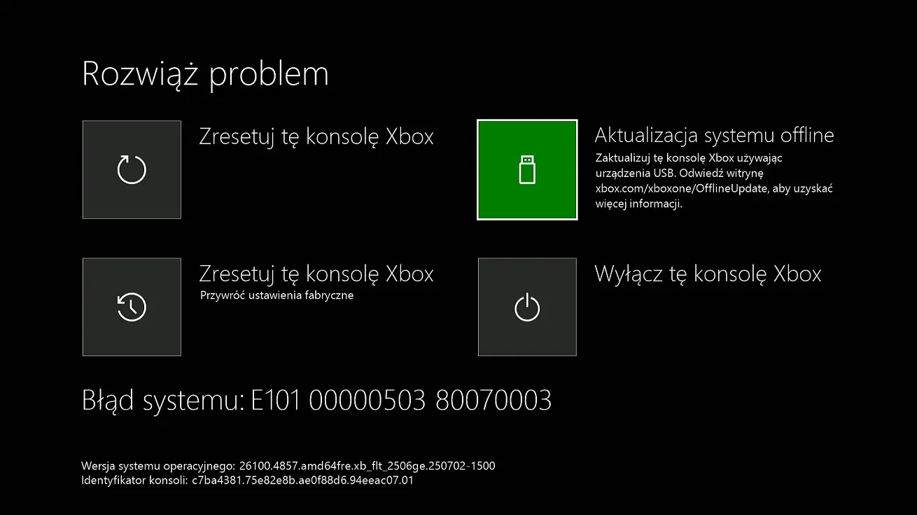 Tryb awaryjny Xbox error e101 aktualizacja offline reset Tryb awaryjny Xbox error e101 aktualizacja offline reset system
