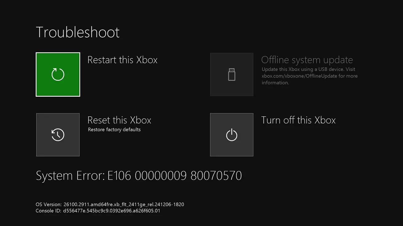 Tryb awaryjny Xbox error e106 troubleshoot reset update Tryb awaryjny Xbox error e106 troubleshoot reset update naprawa